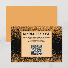 Tarjeta de RSVP de boda con código QR de purpurina