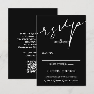 Tarjeta de RSVP de Boda con Código QR en Blanco y 