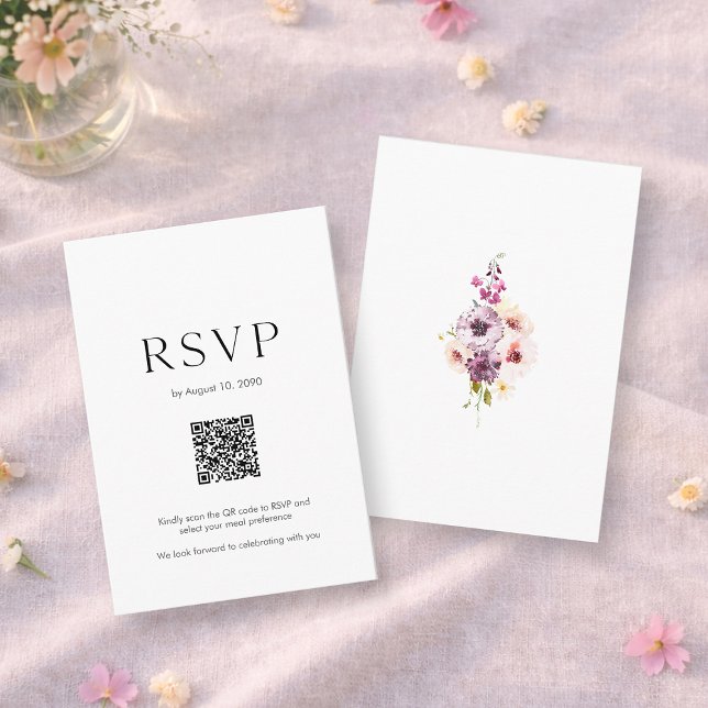 Tarjeta de RSVP de boda con código QR | Floral ele (Subido por el creador)