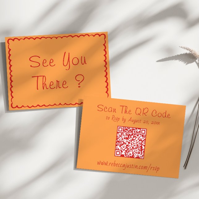 Tarjeta de RSVP de Boda con Código QR Naranja Mini (Subido por el creador)