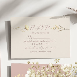 Tarjeta de RSVP de Boda con Flor Silvestre Rosada