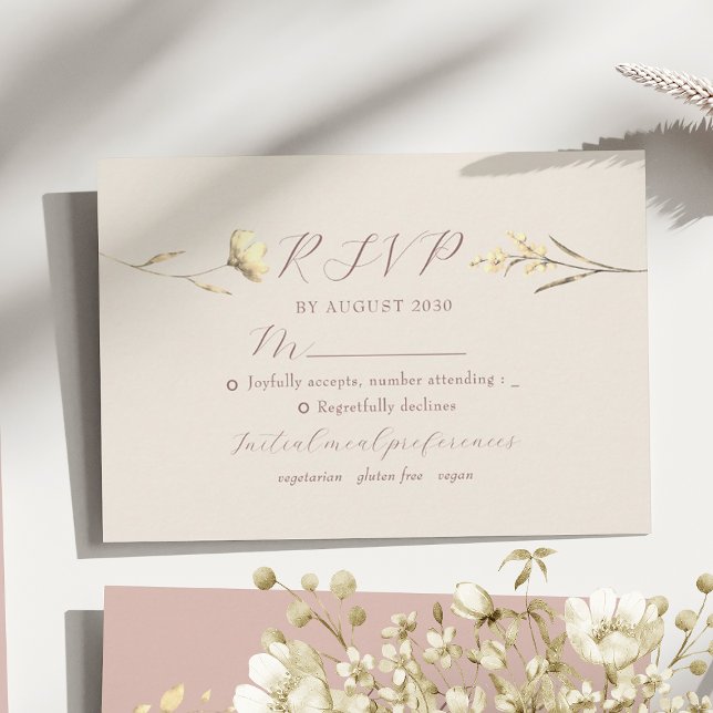 Tarjeta de RSVP de Boda con Flor Silvestre Rosada (Subido por el creador)
