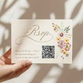 Tarjeta de RSVP de Boda con Flor Silvestre y Códig