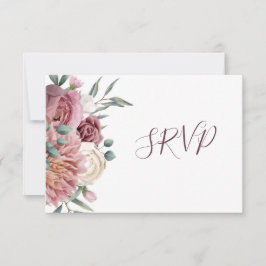Tarjeta de RSVP de boda con flores de acuarela ros