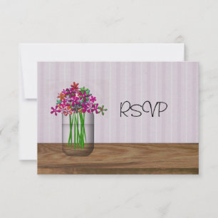 Tarjeta de RSVP de boda con flores en frasco de Ma