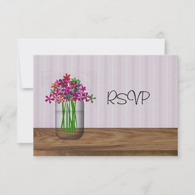Tarjeta de RSVP de boda con flores en frasco de Ma (Anverso)