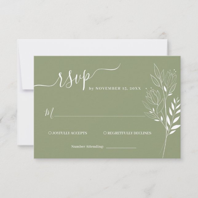 Tarjeta de RSVP de boda con follaje de flor silves (Anverso)
