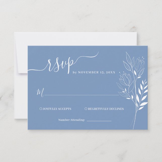Tarjeta de RSVP de boda con follaje de flor silves (Anverso)