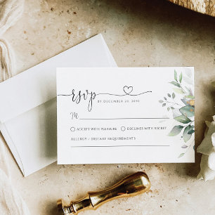 Tarjeta de RSVP de boda con follaje de hoja de euc