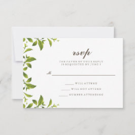 Tarjeta de RSVP de Boda con Hojas Botánicas Verdes