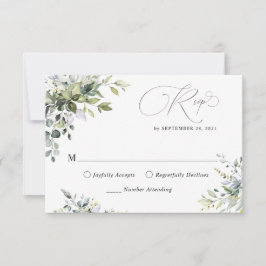 Tarjeta de RSVP de boda con hojas de eucalipto ver