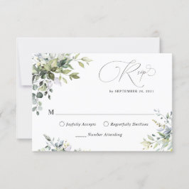 Tarjeta de RSVP de boda con hojas de eucalipto ver