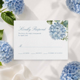 Tarjeta de RSVP de Boda con Hortensia Azul Elegant