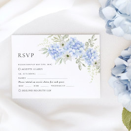 Tarjeta de RSVP de Boda con Hortensia Floral Azul