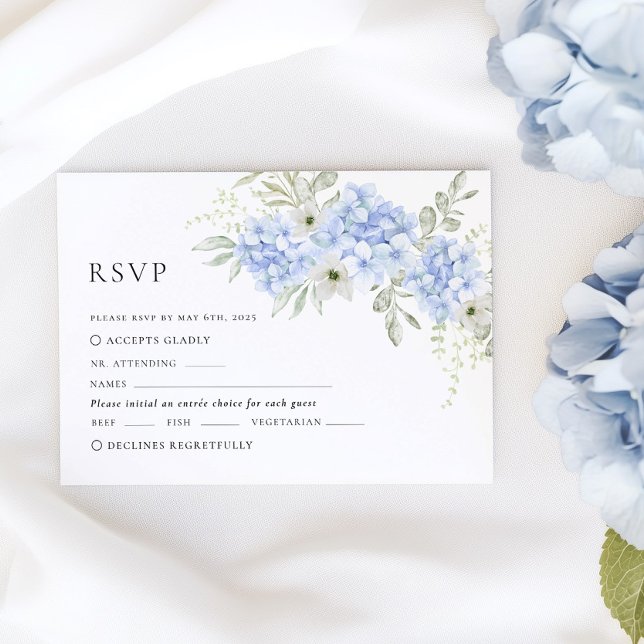 Tarjeta de RSVP de Boda con Hortensia Floral Azul (Subido por el creador)