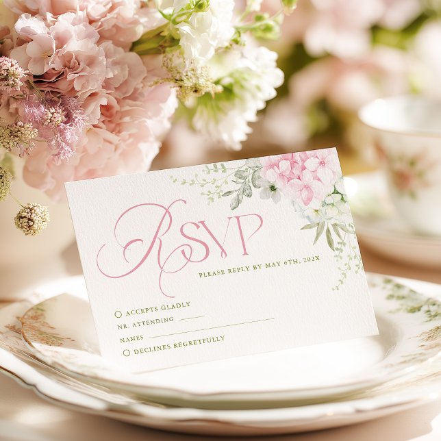 Tarjeta de RSVP de boda con Hortensia Rosa (Subido por el creador)