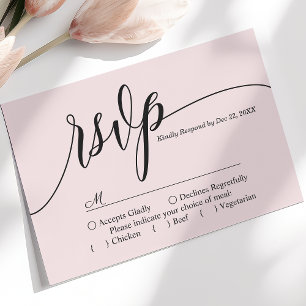Tarjeta de RSVP de boda con letra script simple ro