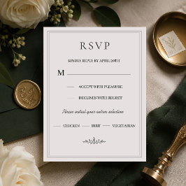 Tarjeta de RSVP de boda con monograma en verde caz