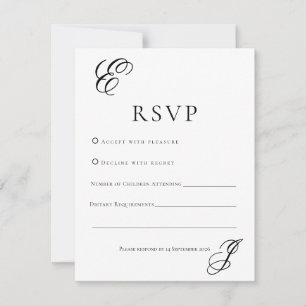 Tarjeta de RSVP de boda con monograma minimalista