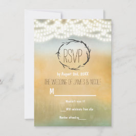 Tarjeta de RSVP de Boda con Palos Rústicos y Luces