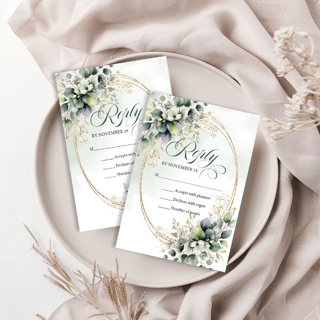 Tarjeta de RSVP de boda con polvo suave verde euca (Soft Glow Dusty Green Eucalyptus Wedding RSVP Card)