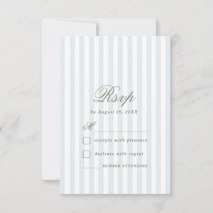 Tarjeta de RSVP de boda con rayas azules costeras