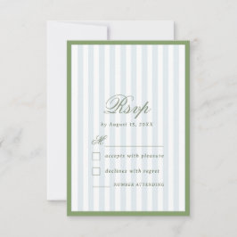 Tarjeta de RSVP de boda con rayas azules costeras 