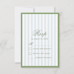 Tarjeta de RSVP de boda con rayas azules costeras