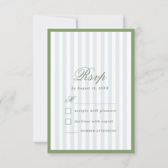 Tarjeta de RSVP de boda con rayas azules costeras  (Anverso)