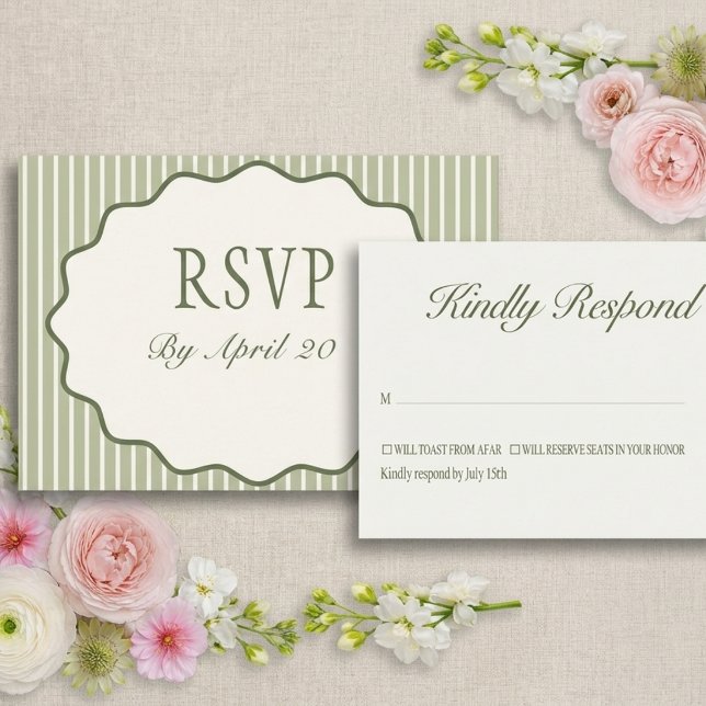 Tarjeta de RSVP de boda con rayas Sage (Subido por el creador)