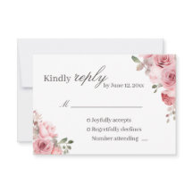 Tarjeta de RSVP de boda con rosa rosa rubor