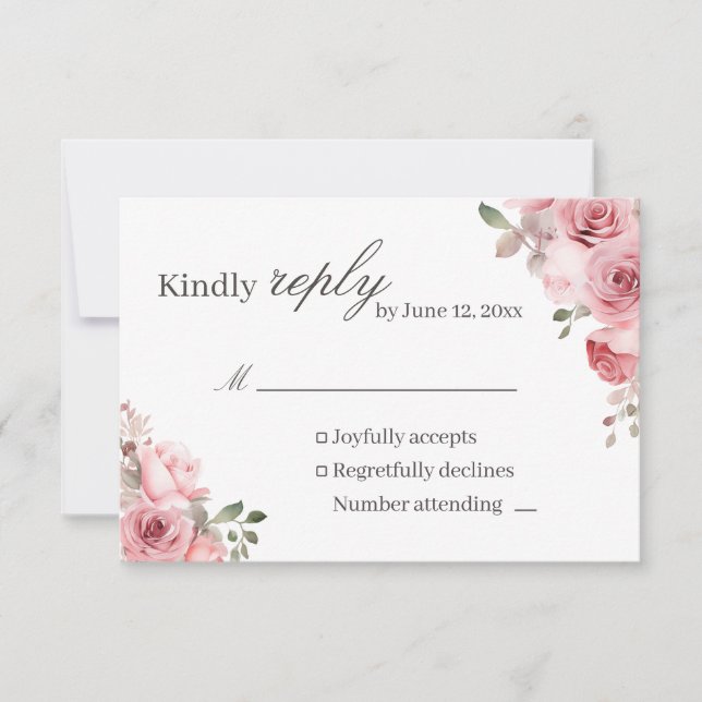 Tarjeta de RSVP de boda con rosa rosa rubor (Anverso)