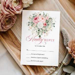 Tarjeta de RSVP de boda con rosas de estilo boho m