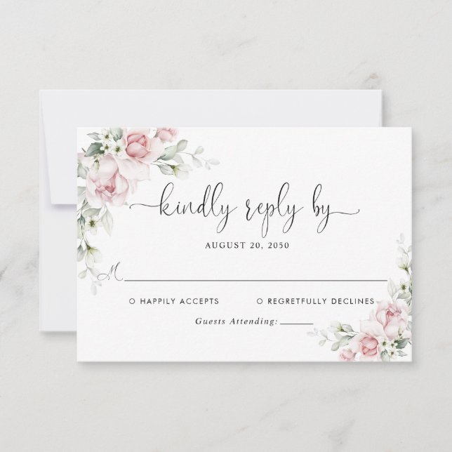 Tarjeta de RSVP de Boda con Rosas Rosadas (Anverso)