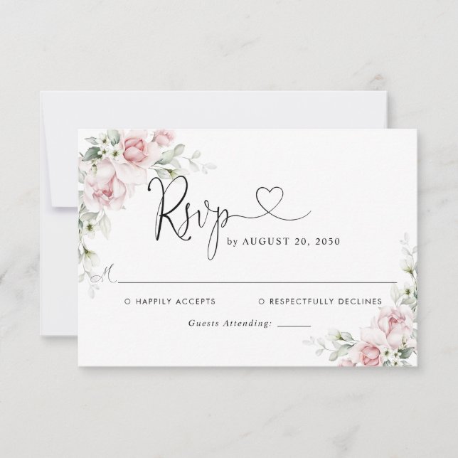 Tarjeta de RSVP de Boda con Rosas Rosadas (Anverso)