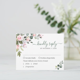 Tarjeta de RSVP de boda con rosas sonrosadas y fol