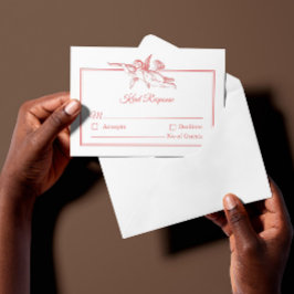 Tarjeta de RSVP de boda con Toile de Jouy querubín