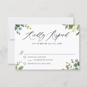 Tarjeta de RSVP de boda con vegetación botánica ac