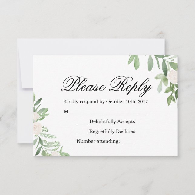 Tarjeta de RSVP de Boda con Verde (Anverso)