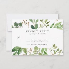 Tarjeta de RSVP de boda con verde acuarela | Verde