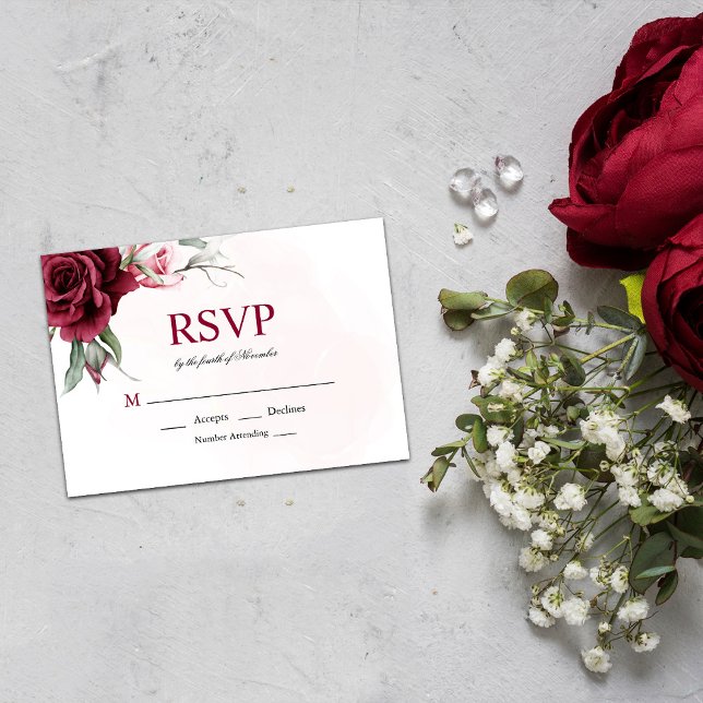 Tarjeta de RSVP de Boda con Verde y Burgundy Flora (Subido por el creador)