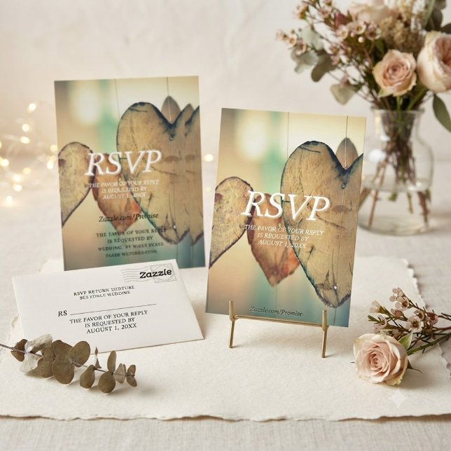 Tarjeta de RSVP de boda Corazones Bokeh Rústicos (Subido por el creador)