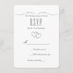 Tarjeta de RSVP de boda Corazones plateados y bril