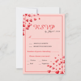 Tarjeta de RSVP de boda Corazones Rojos