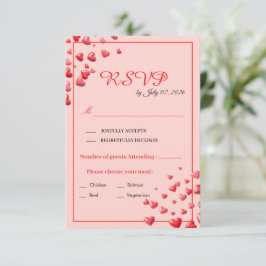 Tarjeta de RSVP de boda Corazones Rojos