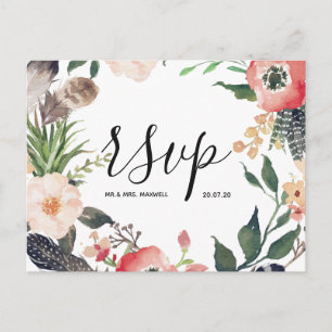Tarjeta de RSVP de boda Corona floral botánica