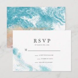 Tarjeta de RSVP de Boda Costera con Olas Azules Sa