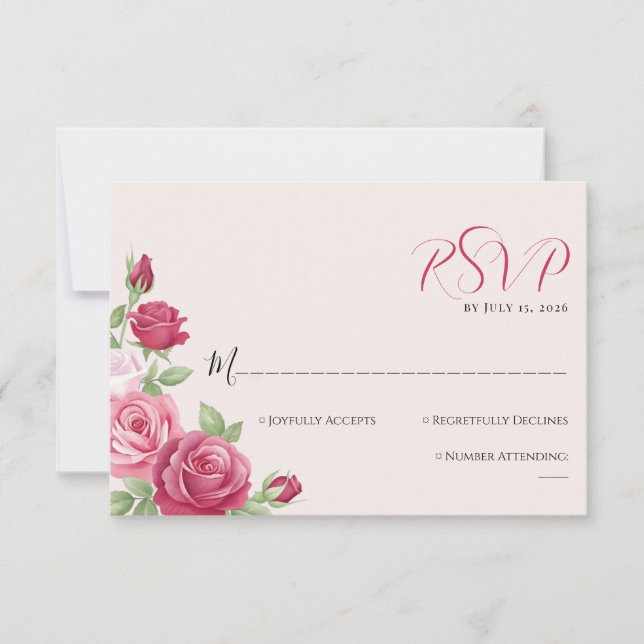 Tarjeta de RSVP de Boda Crimson Rose (Anverso)