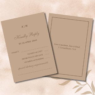 Tarjeta de RSVP de boda cristiana moderna en taupe