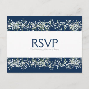 Tarjeta de RSVP de boda de aliento de bebé azul y
